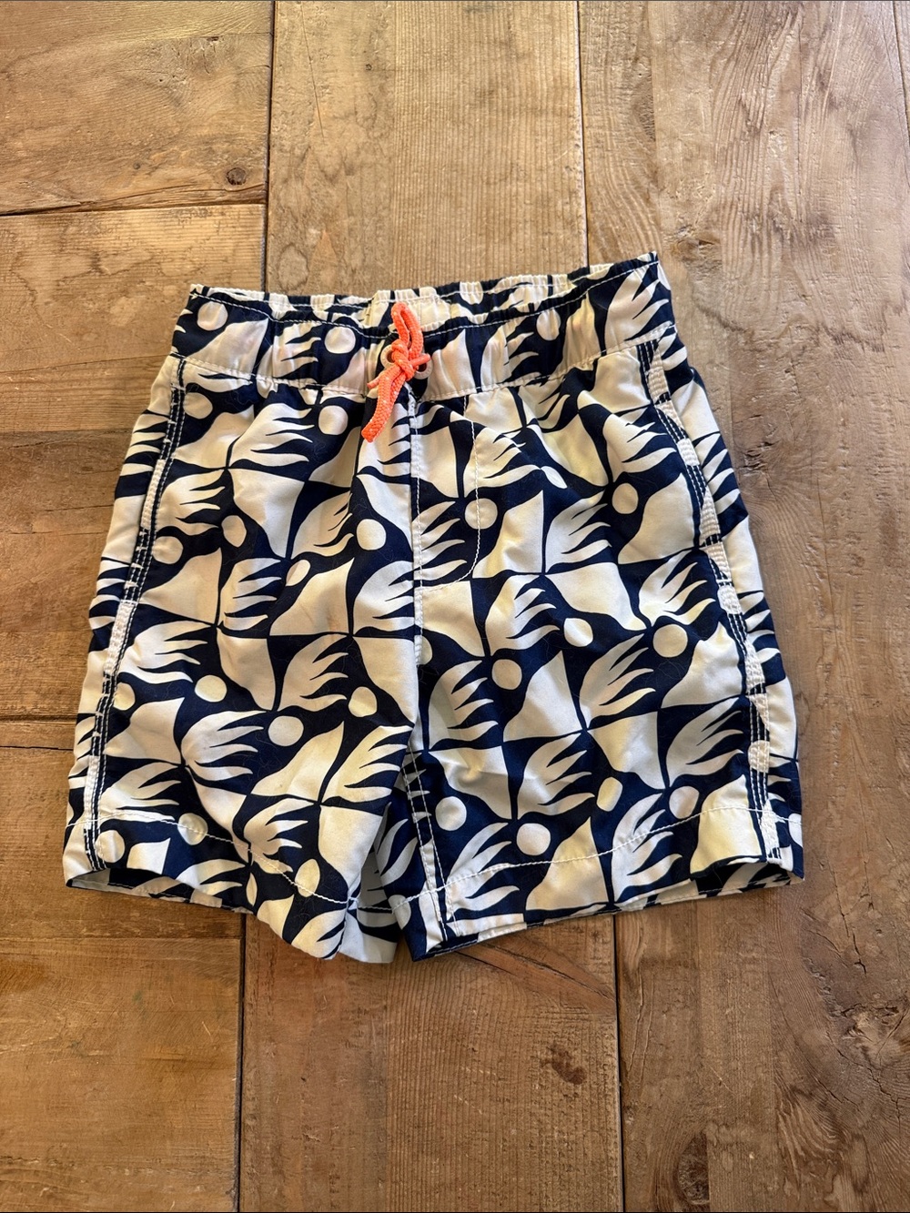 GAP Navy & White Patterned Kids Swim Trunks with Orange Drawcord